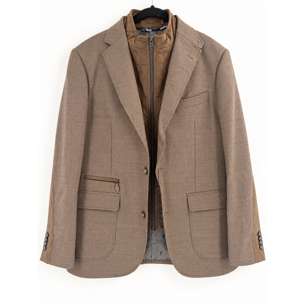 Robert Graham Downhill Blazer Men 46L Natural Brown Bib Elbow Patch Academic NWT